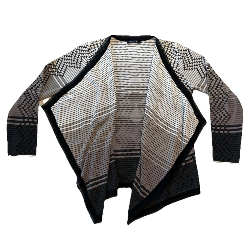 Nic+Zoe Cardigan Women's Sz Small Black White Open Front Knit Cotton Blend